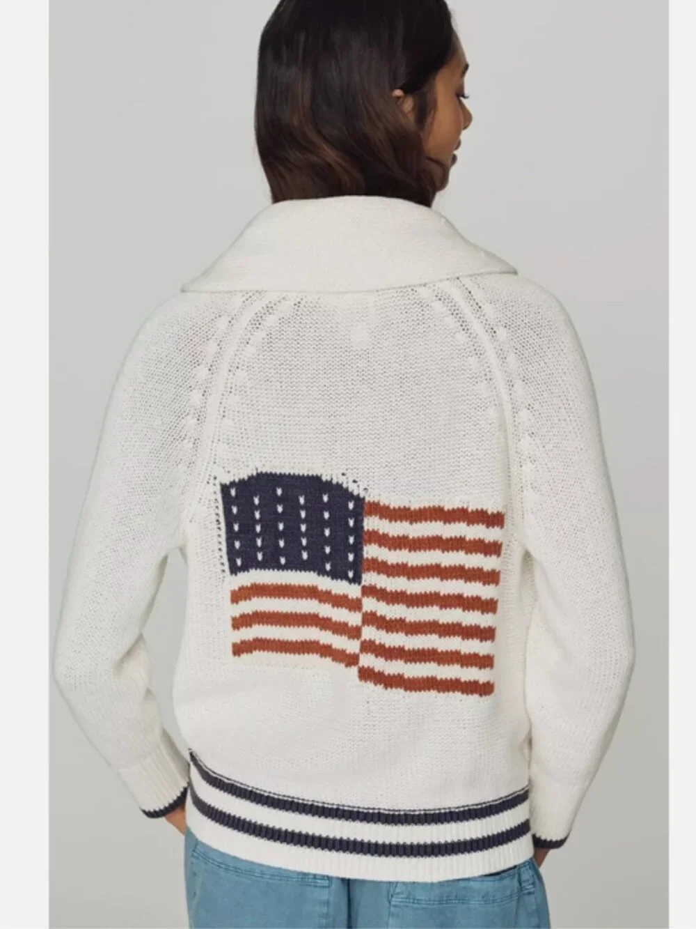 Anthropologie Maeve American Flag Shawl Collar Cardigan Sweater M NWT Medium
